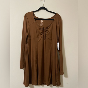 NWT. SO Corset Seam Long Sleeve Dress‎ in Chocolate Brown - XL (juniors)